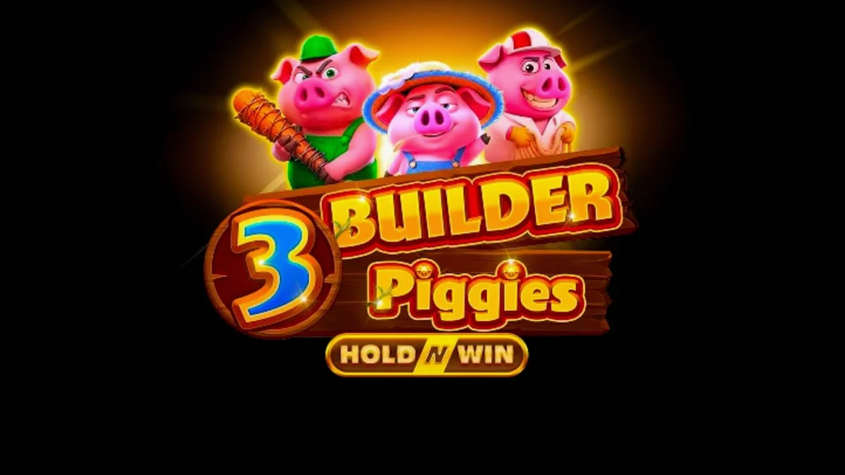 Tampilan visual slot 3 Builder Piggies dengan karakter babi dan rumah bangunan.