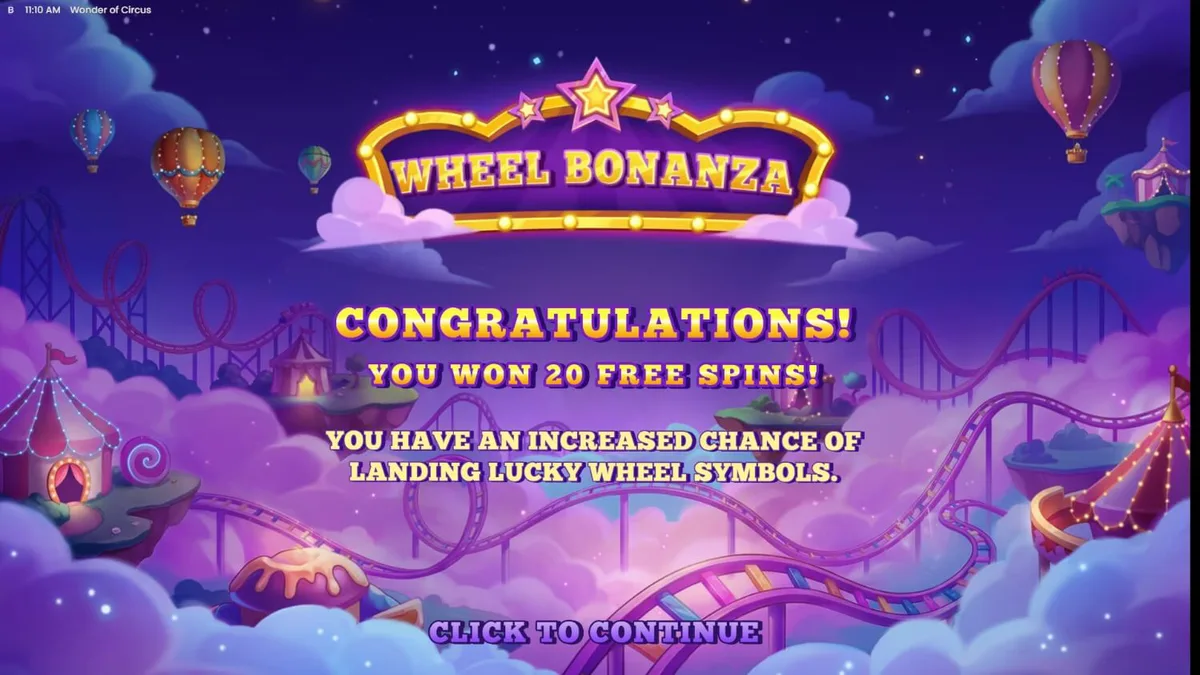 Tampilan visual neon dan simbol karnaval dalam slot Wonder of Circus