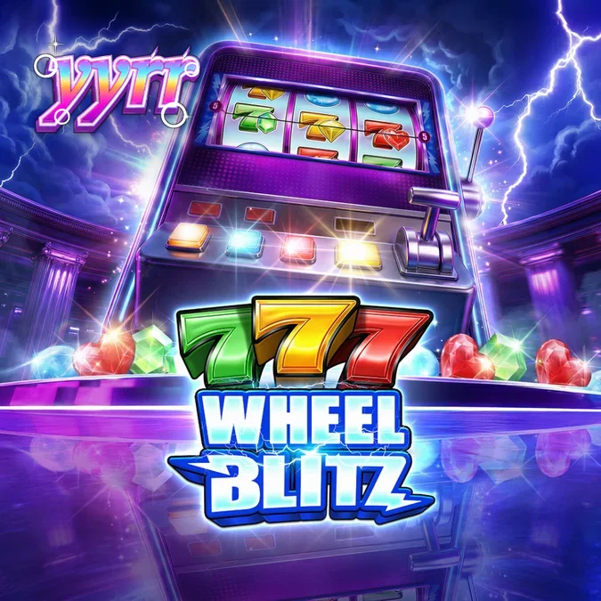 Tampilan antarmuka slot 777 Wheel Blitz dengan simbol permata dan roda bonus.